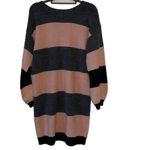 Andree by Unit Canal Ride Stripe Pink Gray Small Long Sleeve Mini Sweater Dress - Picture 3 of 13